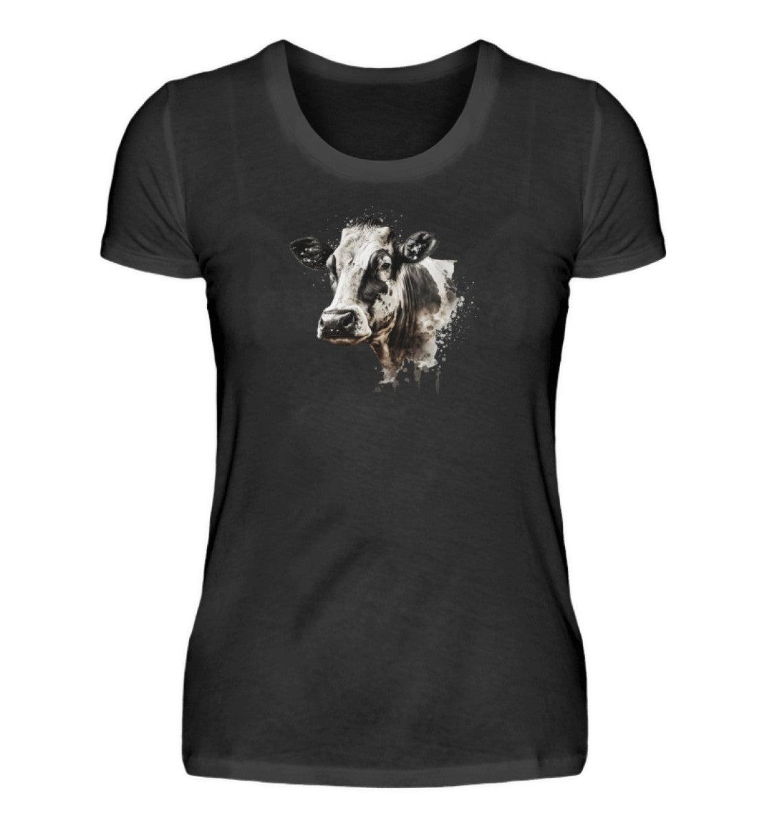 Kühe Wasserfarben 2 · Damen T-Shirt-Damen Basic T-Shirt-Black-S-Agrarstarz