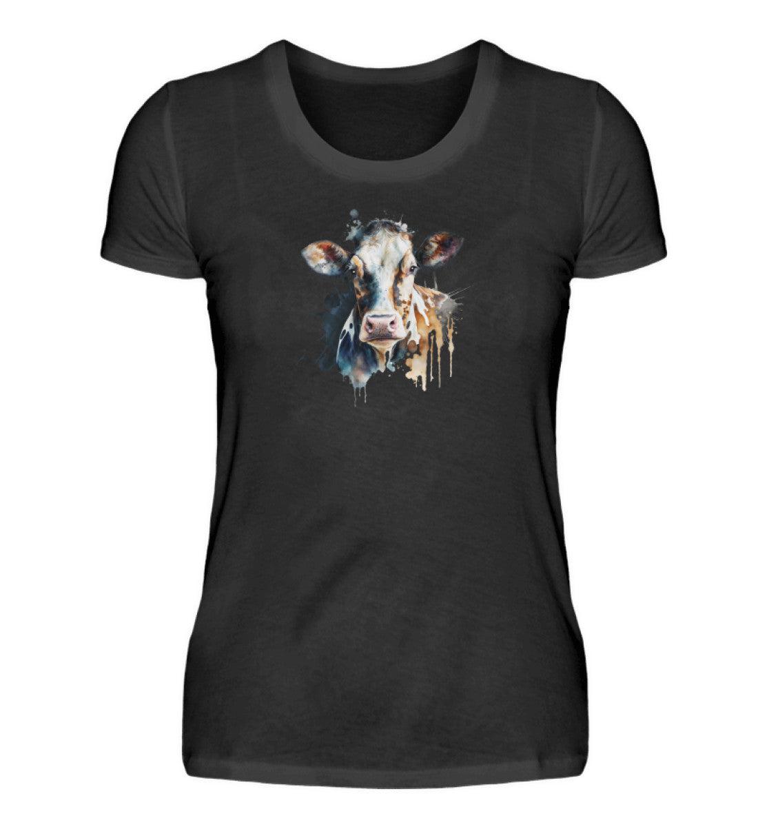 Kühe Wasserfarben 3 · Damen T-Shirt-Damen Basic T-Shirt-Black-S-Agrarstarz