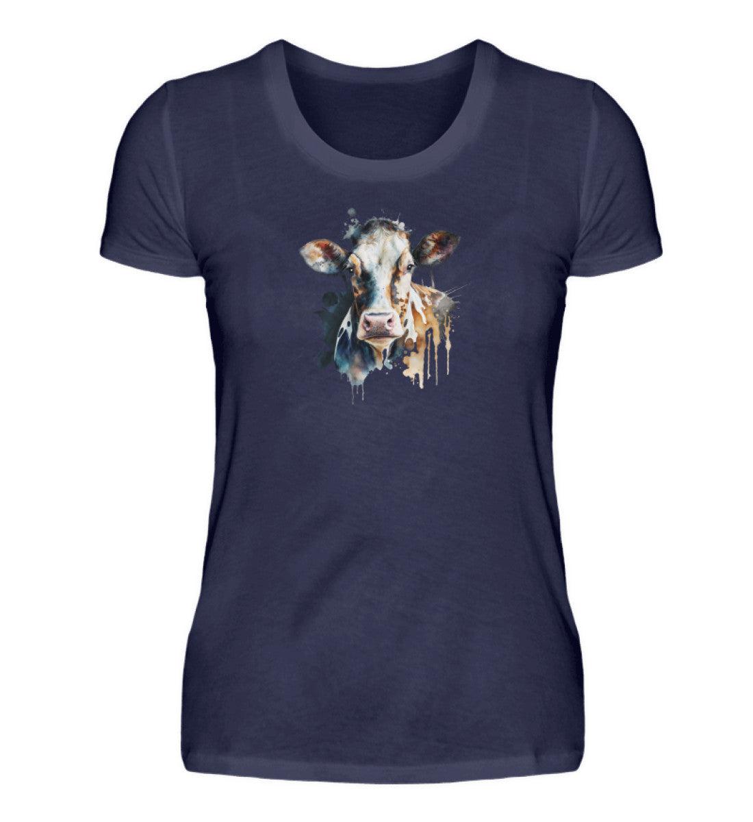 Kühe Wasserfarben 3 · Damen T-Shirt-Damen Basic T-Shirt-Navy-S-Agrarstarz