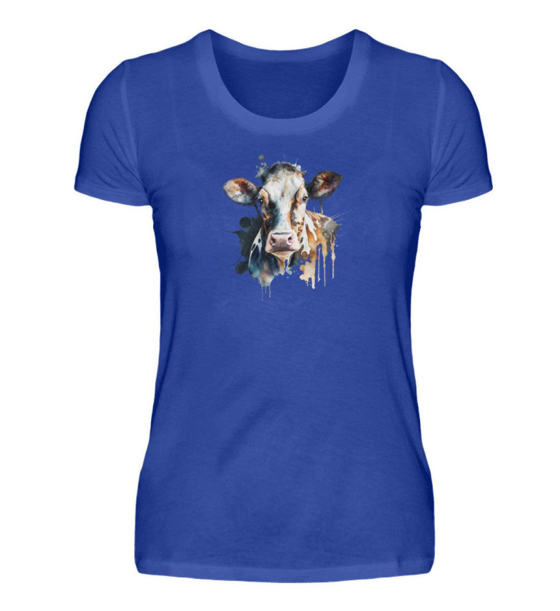 Kühe Wasserfarben 3 · Damen T-Shirt-Damen Basic T-Shirt-Neon Blue-S-Agrarstarz