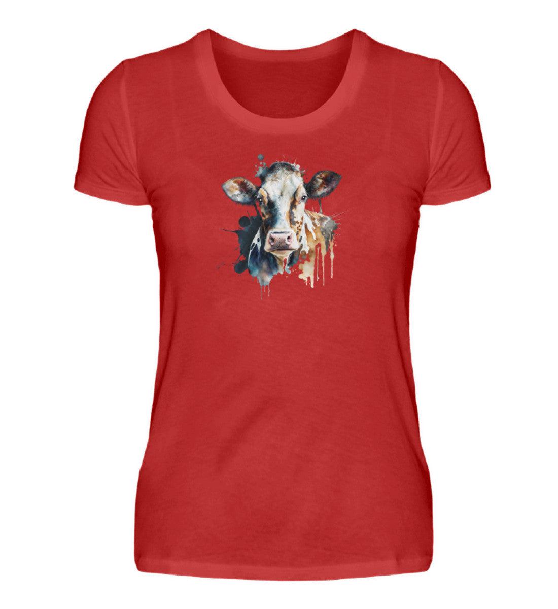 Kühe Wasserfarben 3 · Damen T-Shirt-Damen Basic T-Shirt-Red-S-Agrarstarz