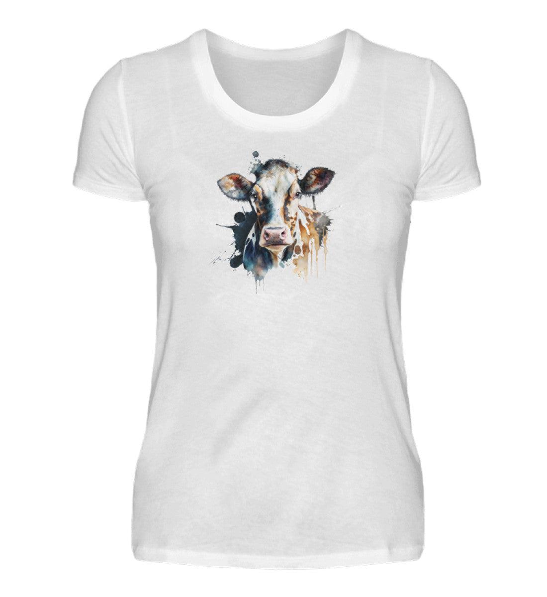 Kühe Wasserfarben 3 · Damen T-Shirt-Damen Basic T-Shirt-White-S-Agrarstarz