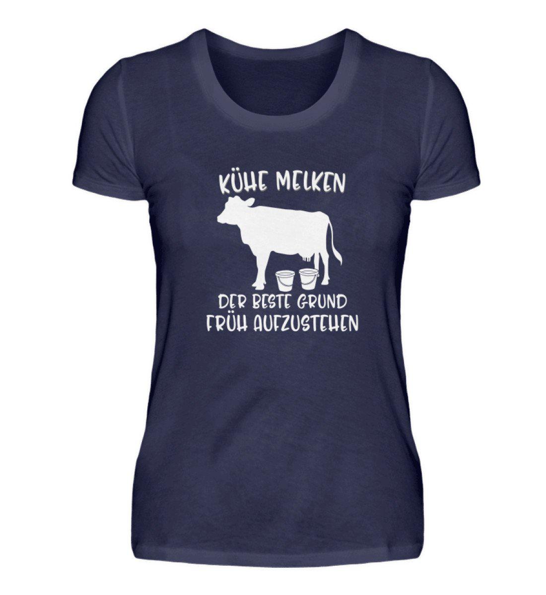Kühe melken früh aufstehen · Damen T-Shirt-Damen Basic T-Shirt-Navy-S-Agrarstarz