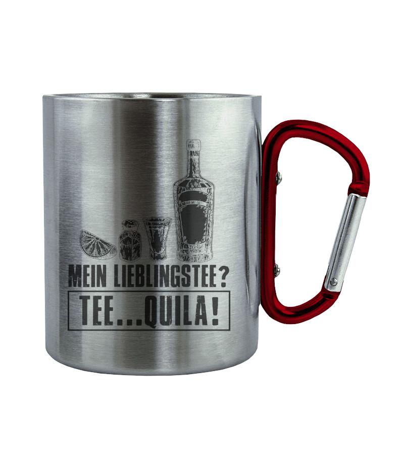 Lieblingstee · Edelstahltasse mit Karabiner-Edelstahltasse mit Karabinergriff-Roter Karabiner-200ml-Agrarstarz