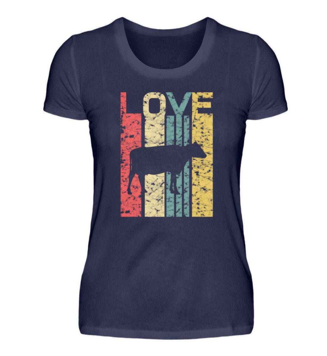 Love Kuh Retro · Damen T-Shirt-Damen Basic T-Shirt-Navy-S-Agrarstarz