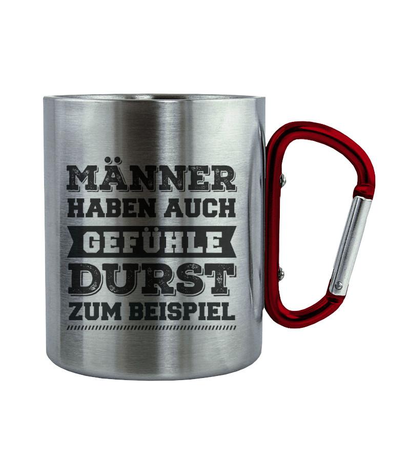 Männer Gefühle Durst · Edelstahltasse mit Karabiner-Edelstahltasse mit Karabinergriff-Roter Karabiner-200ml-Agrarstarz