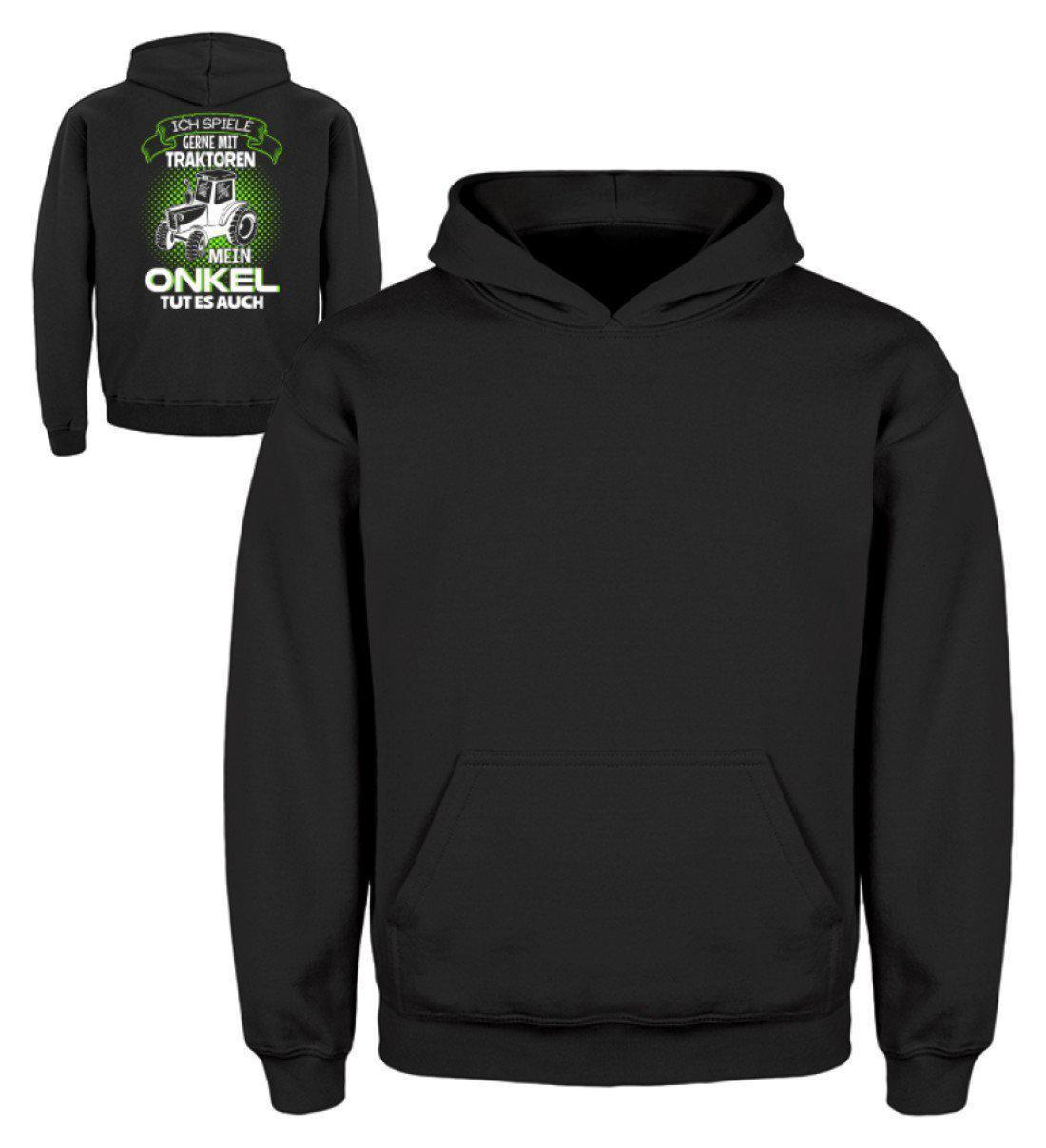 Mein Onkel spielt mit Traktoren · Kinder Kapuzenpullover Hoodie-Kinder Hoodie-Jet Black-3/4 (98/104)-Agrarstarz