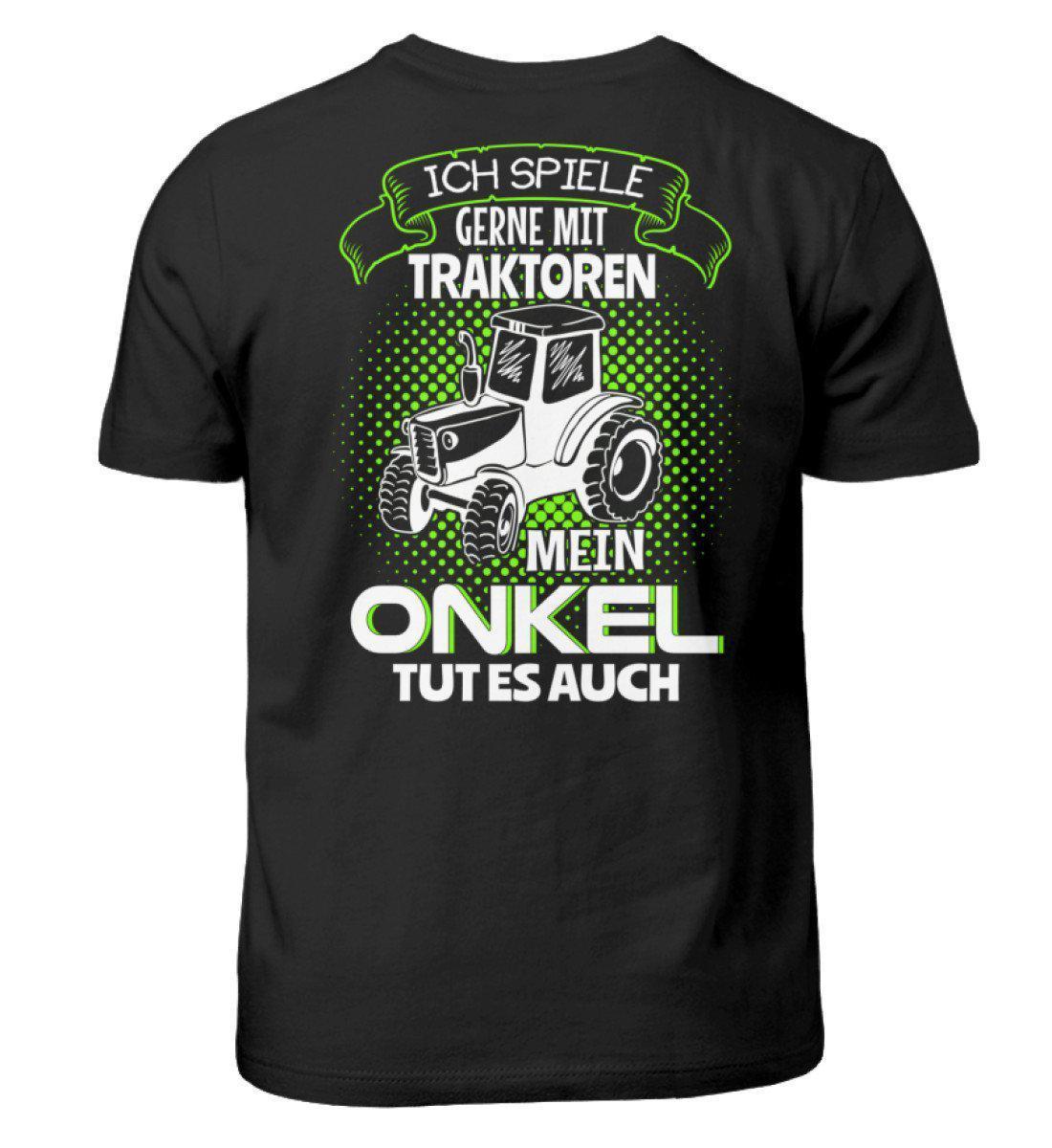 Mein Onkel spielt mit Traktoren (Rückenprint) · Kinder T-Shirt-Kinder T-Shirt-Black-3/4 (98/104)-Agrarstarz