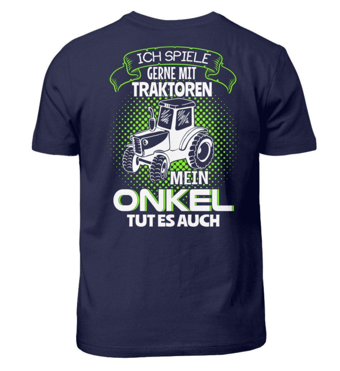 Mein Onkel spielt mit Traktoren (Rückenprint) · Kinder T-Shirt-Kinder T-Shirt-Navy-3/4 (98/104)-Agrarstarz