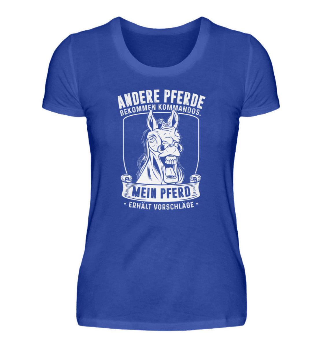 Mein Pferd erhält Vorschläge · Damen T-Shirt-Damen Basic T-Shirt-Neon Blue-S-Agrarstarz