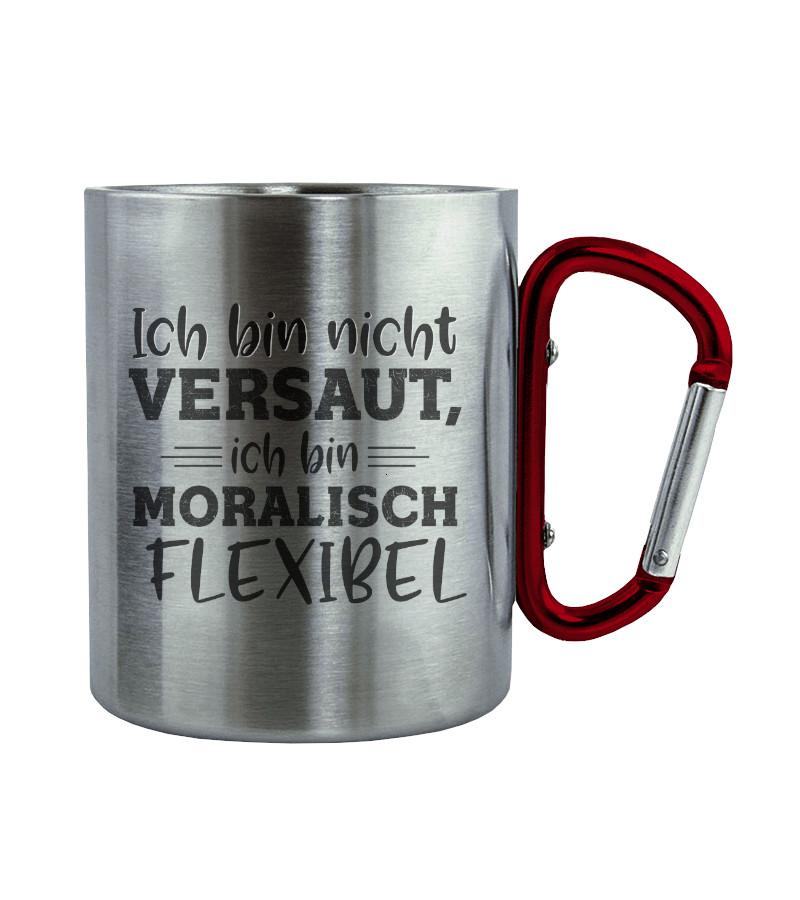 Moralisch flexibel · Edelstahltasse mit Karabiner-Edelstahltasse mit Karabinergriff-Roter Karabiner-200ml-Agrarstarz