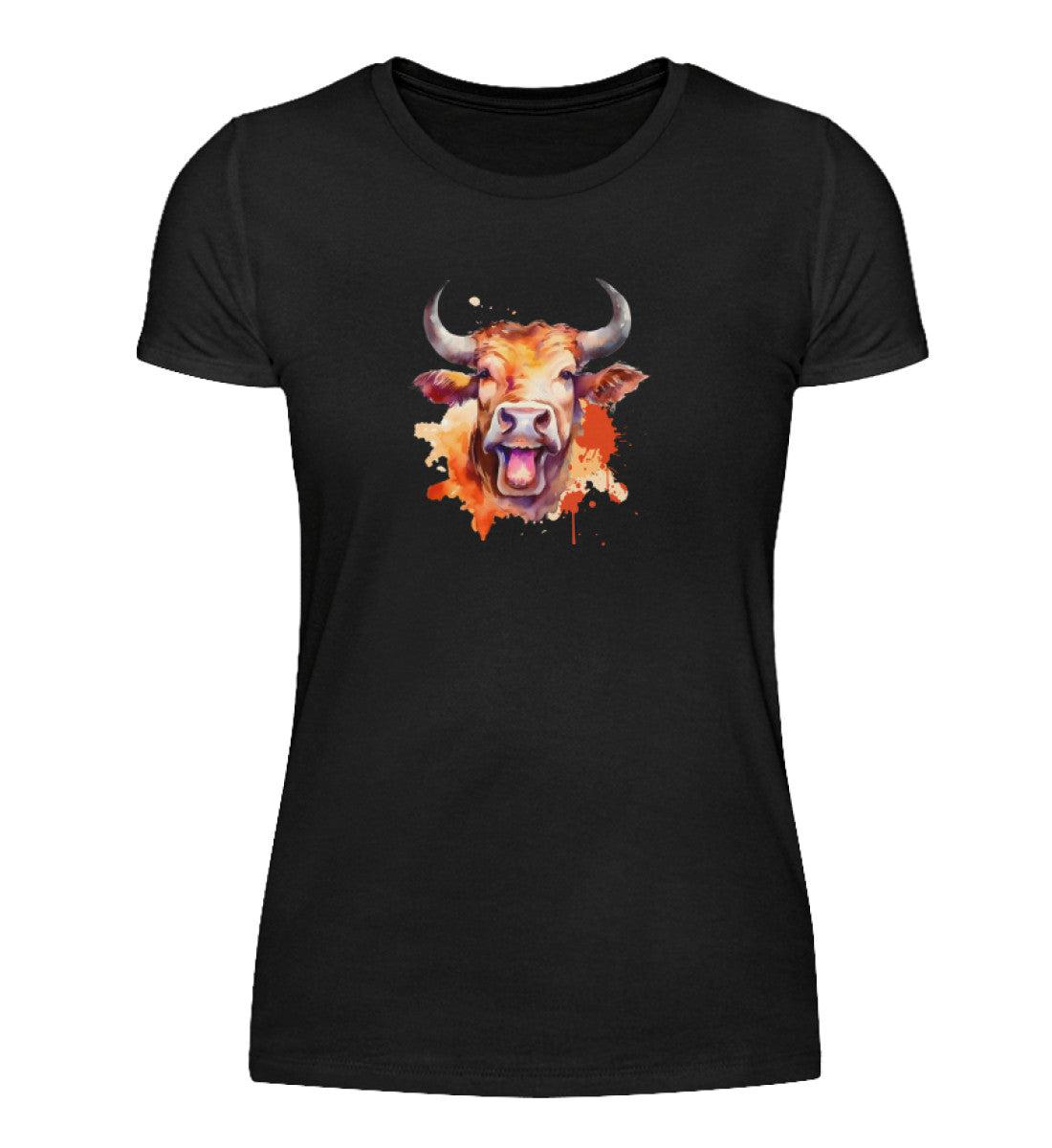 Muhende Kuh Wasserfarben · Damen T-Shirt-Damen Basic T-Shirt-Black-S-Agrarstarz