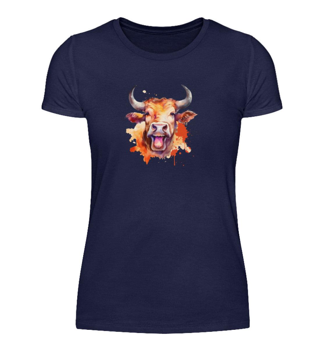 Muhende Kuh Wasserfarben · Damen T-Shirt-Damen Basic T-Shirt-Navy-S-Agrarstarz