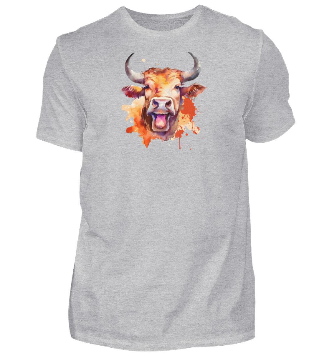 Muhende Kuh Wasserfarben · Herren T-Shirt-Herren Basic T-Shirt-Heather Grey-S-Agrarstarz