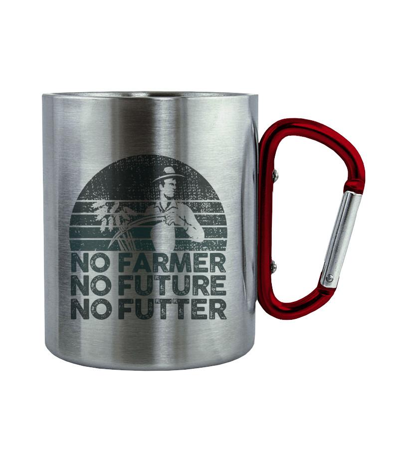 No Farmer no Futter · Edelstahltasse mit Karabiner-Edelstahltasse mit Karabinergriff-Roter Karabiner-200ml-Agrarstarz