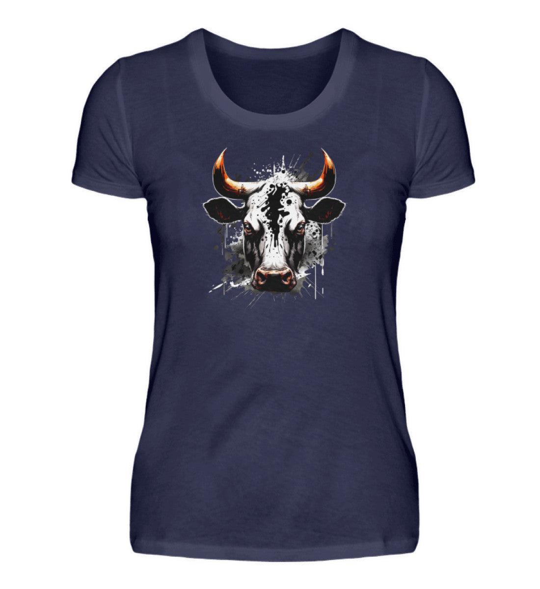 Ochse Wasserfarben 1 · Damen T-Shirt-Damen Basic T-Shirt-Navy-S-Agrarstarz