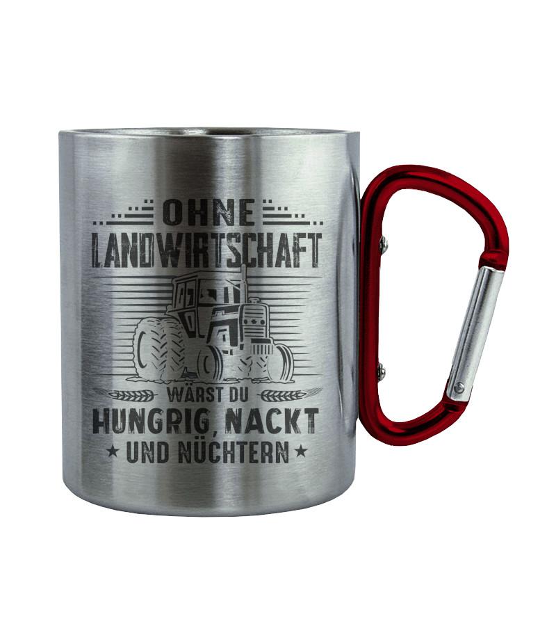 Ohne Landwirtschaft · Edelstahltasse mit Karabiner-Edelstahltasse mit Karabinergriff-Roter Karabiner-200ml-Agrarstarz