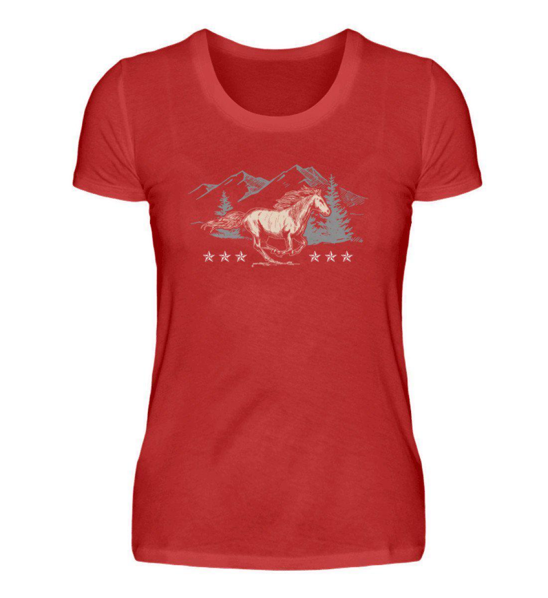 Pferd Berge · Damen T-Shirt-Damen Basic T-Shirt-Red-S-Agrarstarz