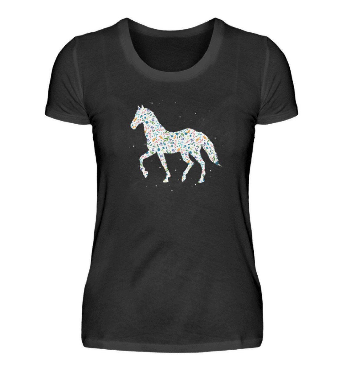 Pferd Blumen · Damen T-Shirt-Damen Basic T-Shirt-Black-S-Agrarstarz