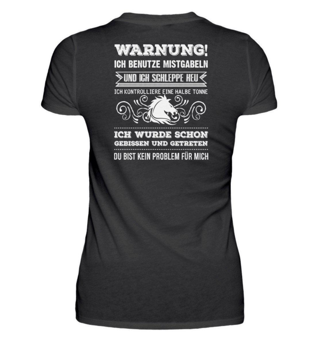 Pferd Warnung (Rückenprint) · Damen T-Shirt-Damen Basic T-Shirt-Black-S-Agrarstarz