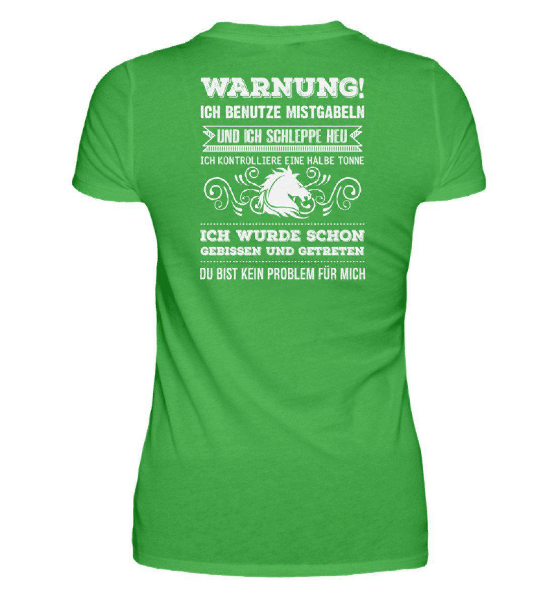 Pferd Warnung (Rückenprint) · Damen T-Shirt-Damen Basic T-Shirt-Green Apple-S-Agrarstarz