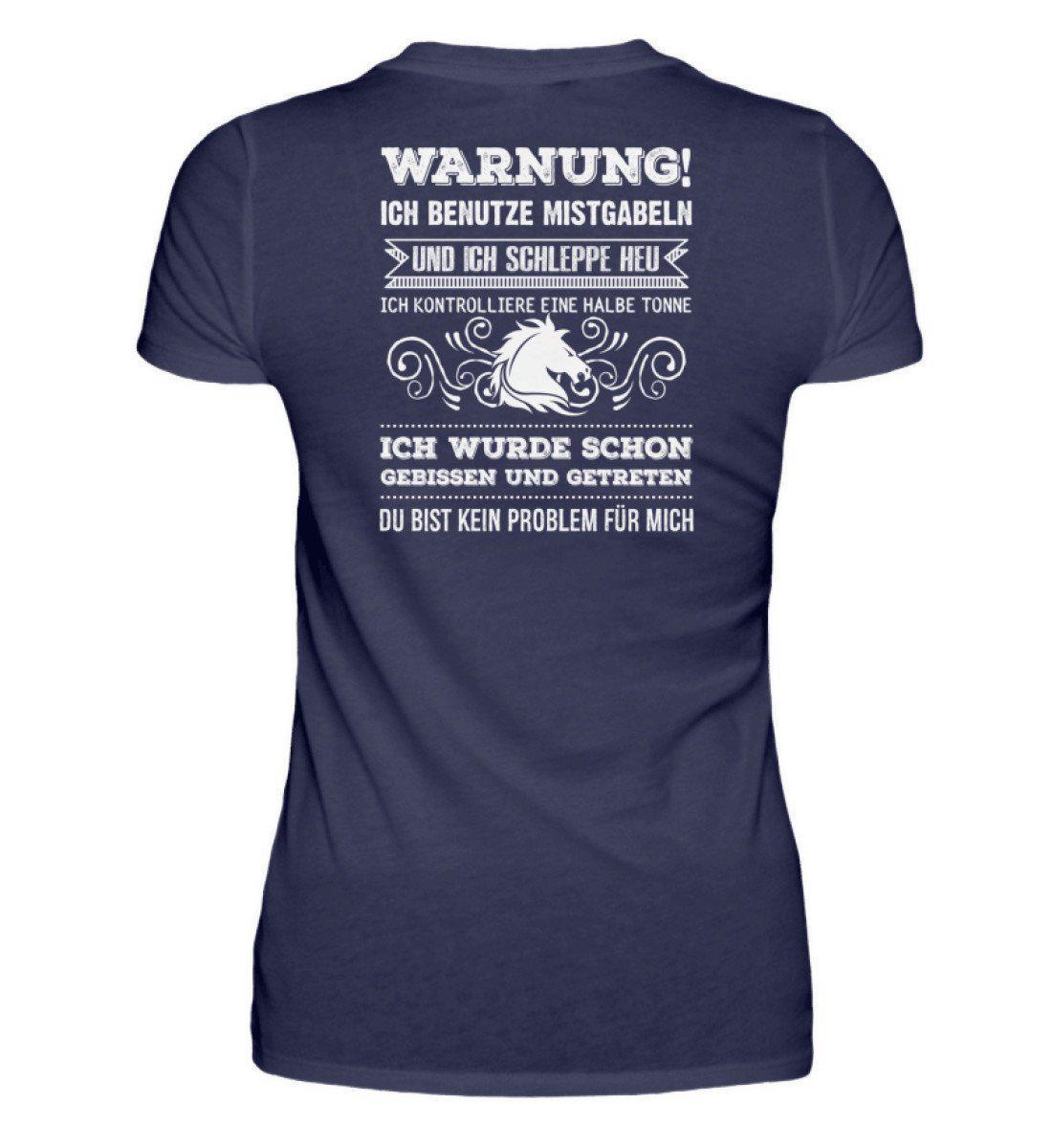 Pferd Warnung (Rückenprint) · Damen T-Shirt-Damen Basic T-Shirt-Navy-S-Agrarstarz