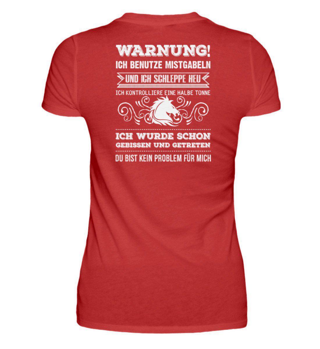 Pferd Warnung (Rückenprint) · Damen T-Shirt-Damen Basic T-Shirt-Red-S-Agrarstarz