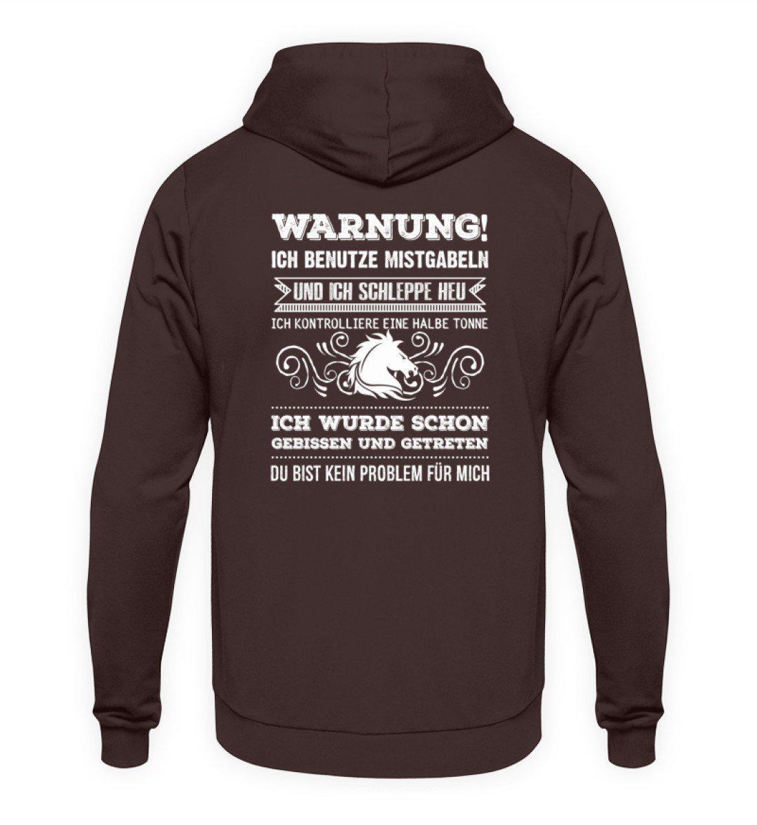 Pferd Warnung (Rückenprint) · Unisex Kapuzenpullover Hoodie-Unisex Hoodie-Hot Chocolate-S-Agrarstarz