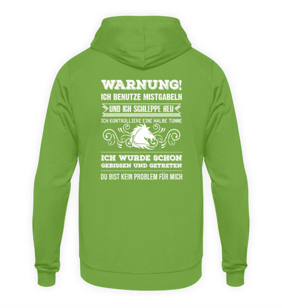 Pferd Warnung (Rückenprint) · Unisex Kapuzenpullover Hoodie-Unisex Hoodie-LimeGreen-S-Agrarstarz