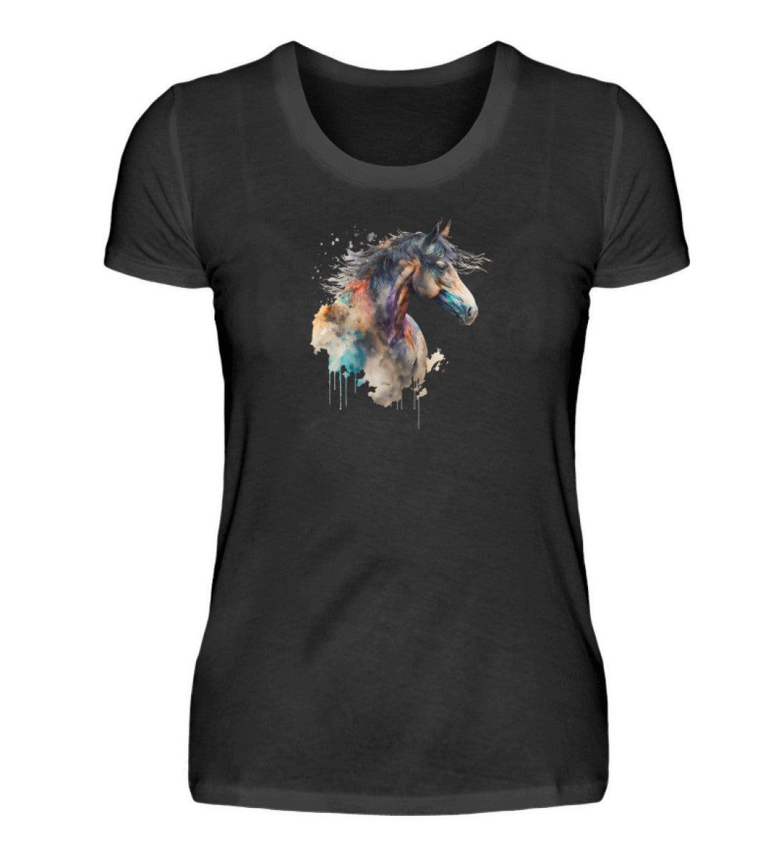 Pferd Wasserfarben 1 · Damen T-Shirt-Damen Basic T-Shirt-Black-S-Agrarstarz