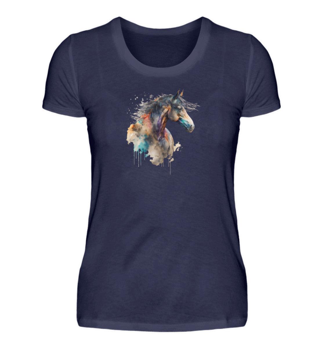 Pferd Wasserfarben 1 · Damen T-Shirt-Damen Basic T-Shirt-Navy-S-Agrarstarz