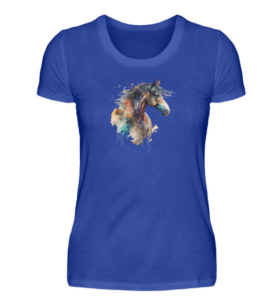 Pferd Wasserfarben 1 · Damen T-Shirt-Damen Basic T-Shirt-Neon Blue-S-Agrarstarz