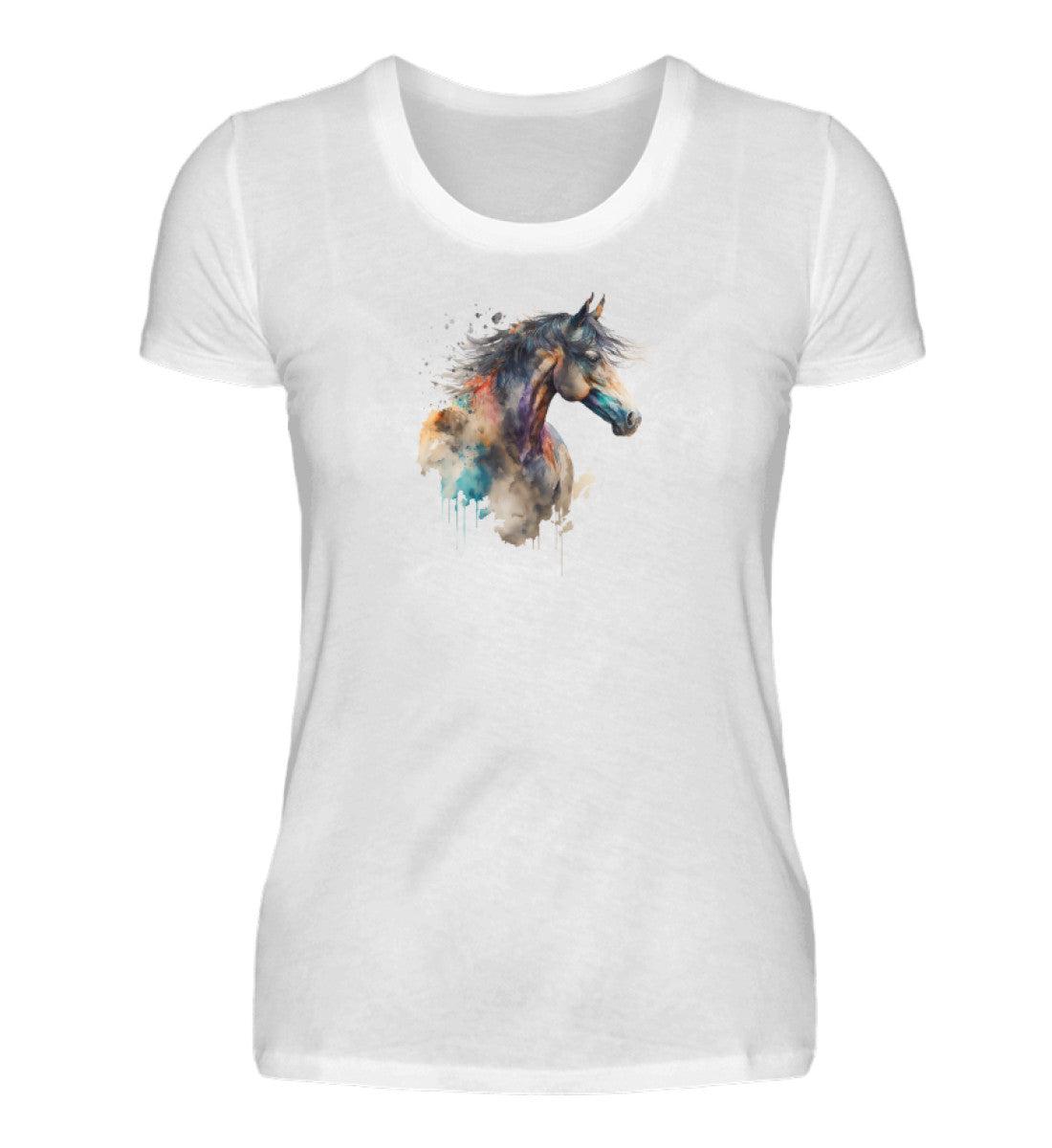 Pferd Wasserfarben 1 · Damen T-Shirt-Damen Basic T-Shirt-White-S-Agrarstarz
