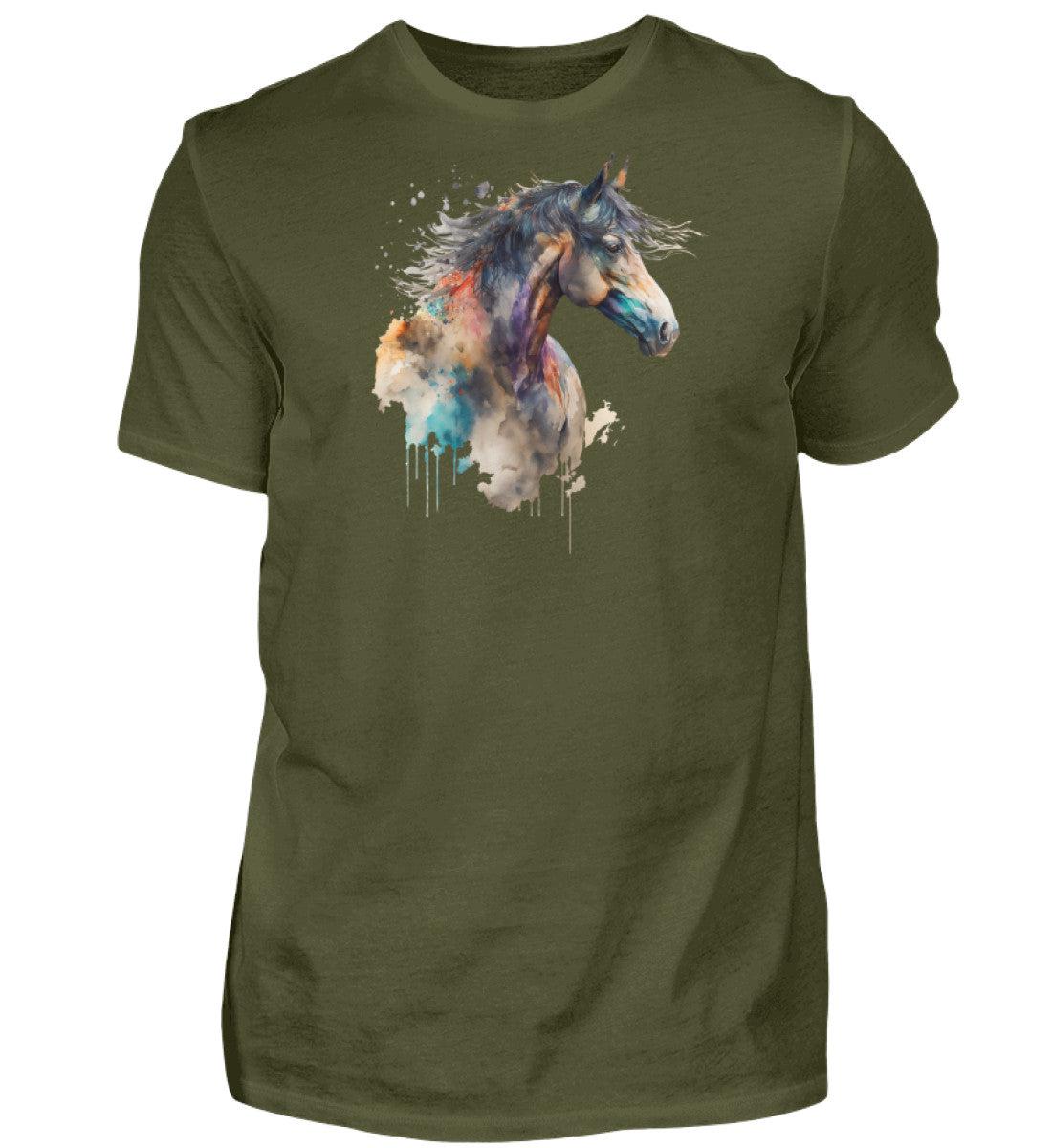 Pferd Wasserfarben 1 · Herren T-Shirt-Herren Basic T-Shirt-Urban Khaki-S-Agrarstarz