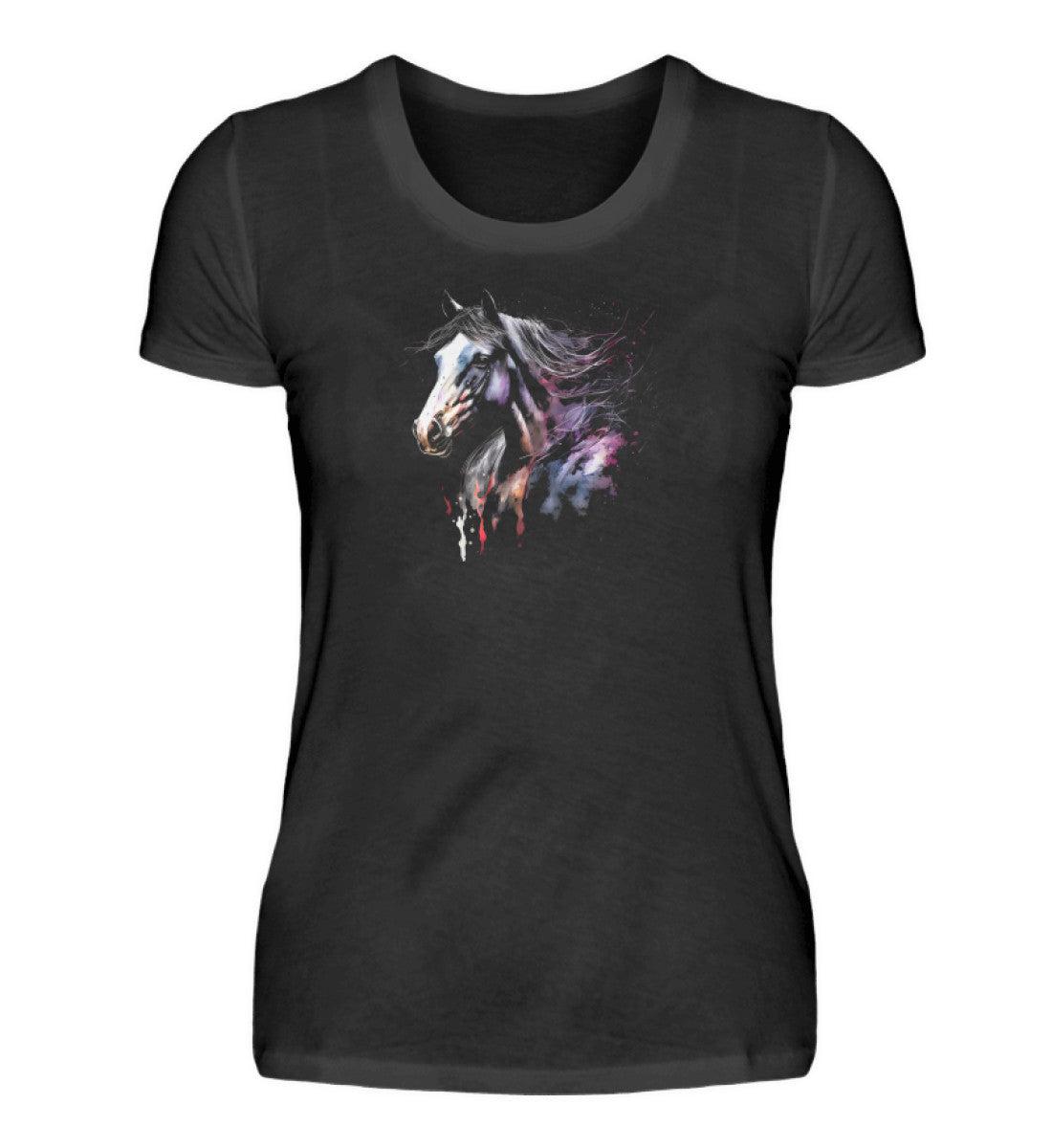 Pferd Wasserfarben 2 · Damen T-Shirt-Damen Basic T-Shirt-Black-S-Agrarstarz