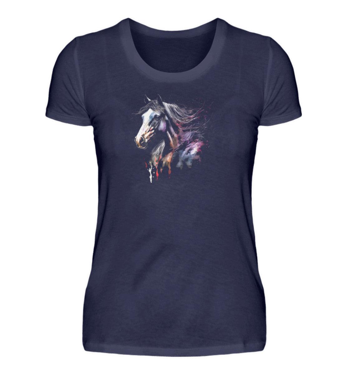 Pferd Wasserfarben 2 · Damen T-Shirt-Damen Basic T-Shirt-Navy-S-Agrarstarz