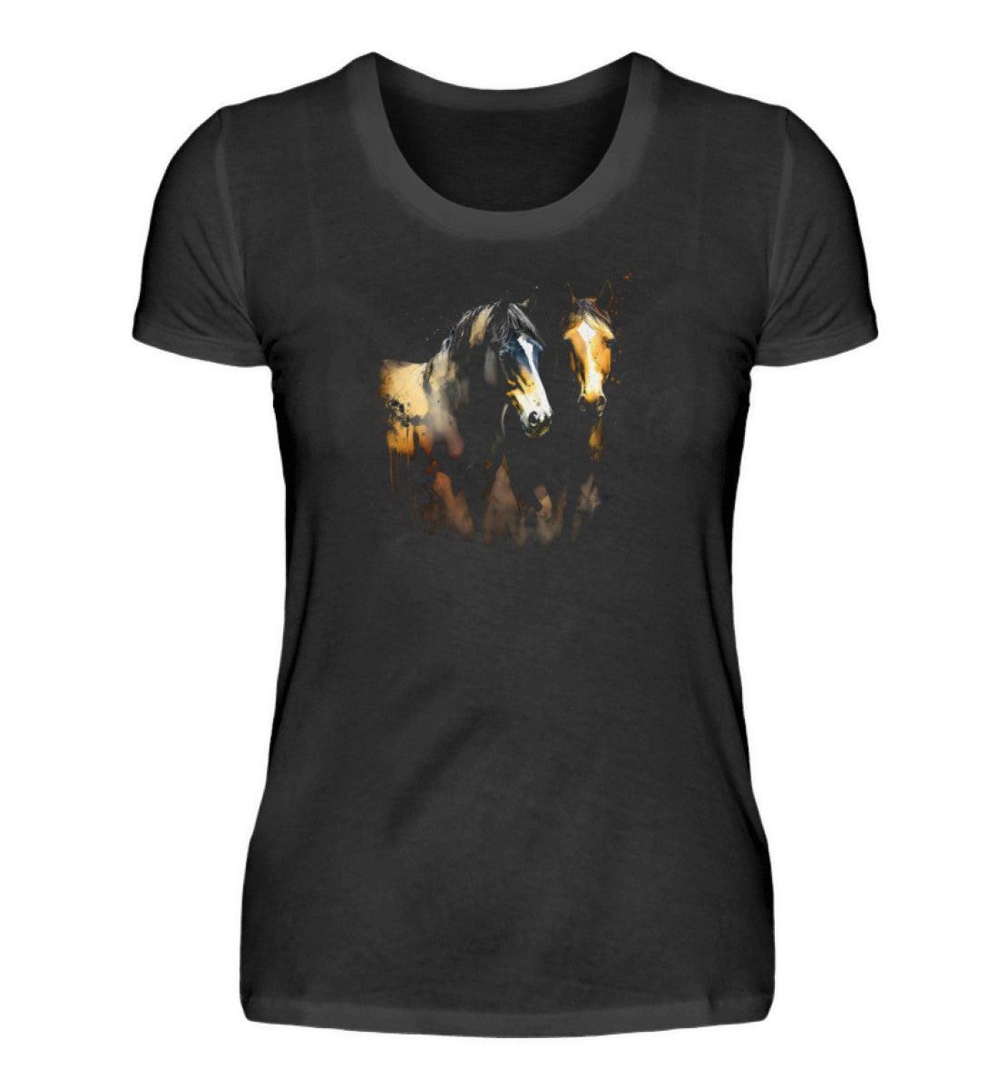 Pferd Wasserfarben · Damen T-Shirt-Damen Basic T-Shirt-Black-S-Agrarstarz