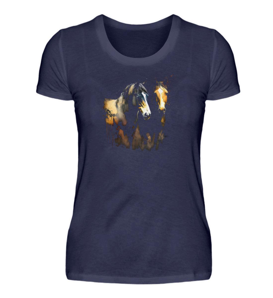Pferd Wasserfarben · Damen T-Shirt-Damen Basic T-Shirt-Navy-S-Agrarstarz