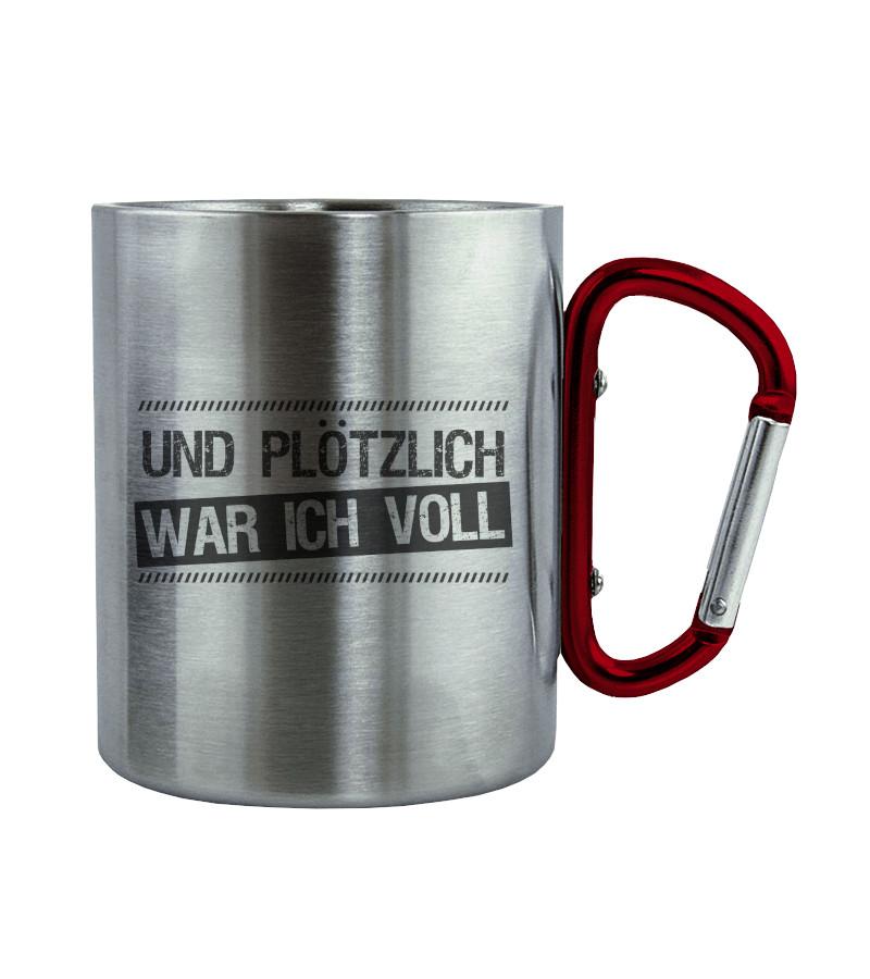 Plötzlich voll · Edelstahltasse mit Karabiner-Edelstahltasse mit Karabinergriff-Roter Karabiner-200ml-Agrarstarz