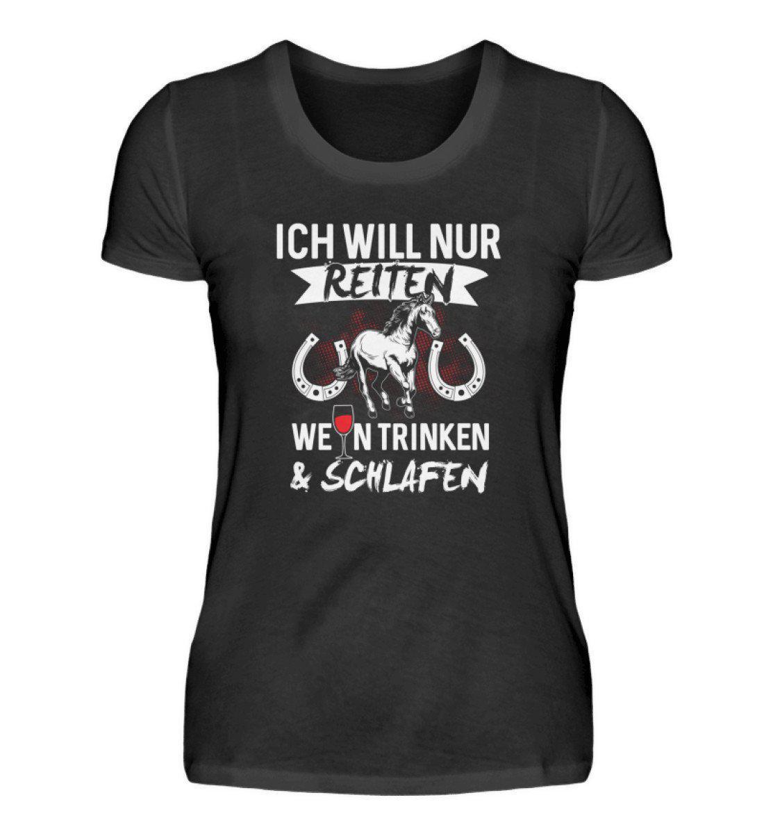 Reiten Wein trinken · Damen T-Shirt-Damen Basic T-Shirt-Black-S-Agrarstarz