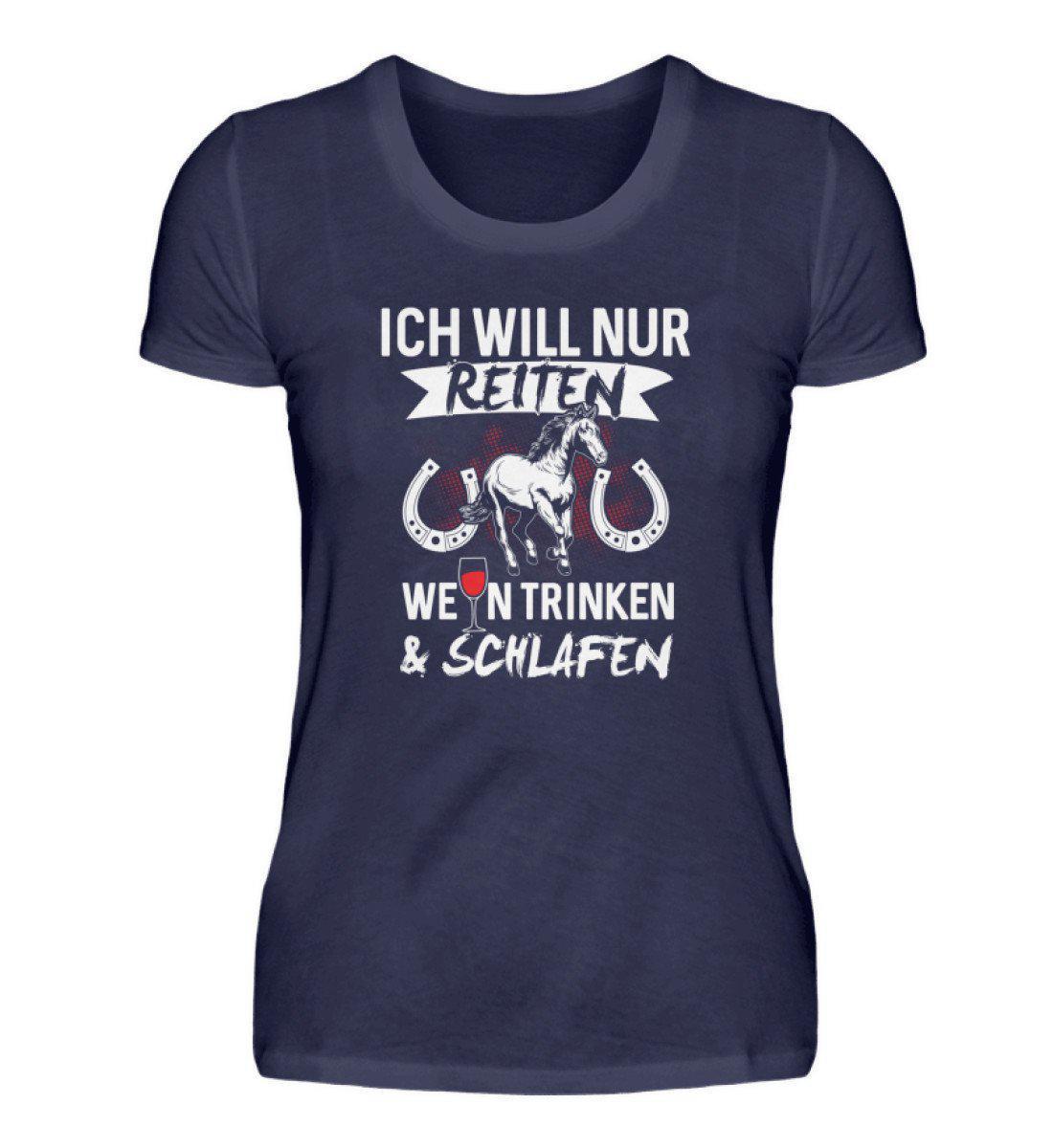 Reiten Wein trinken · Damen T-Shirt-Damen Basic T-Shirt-Navy-S-Agrarstarz