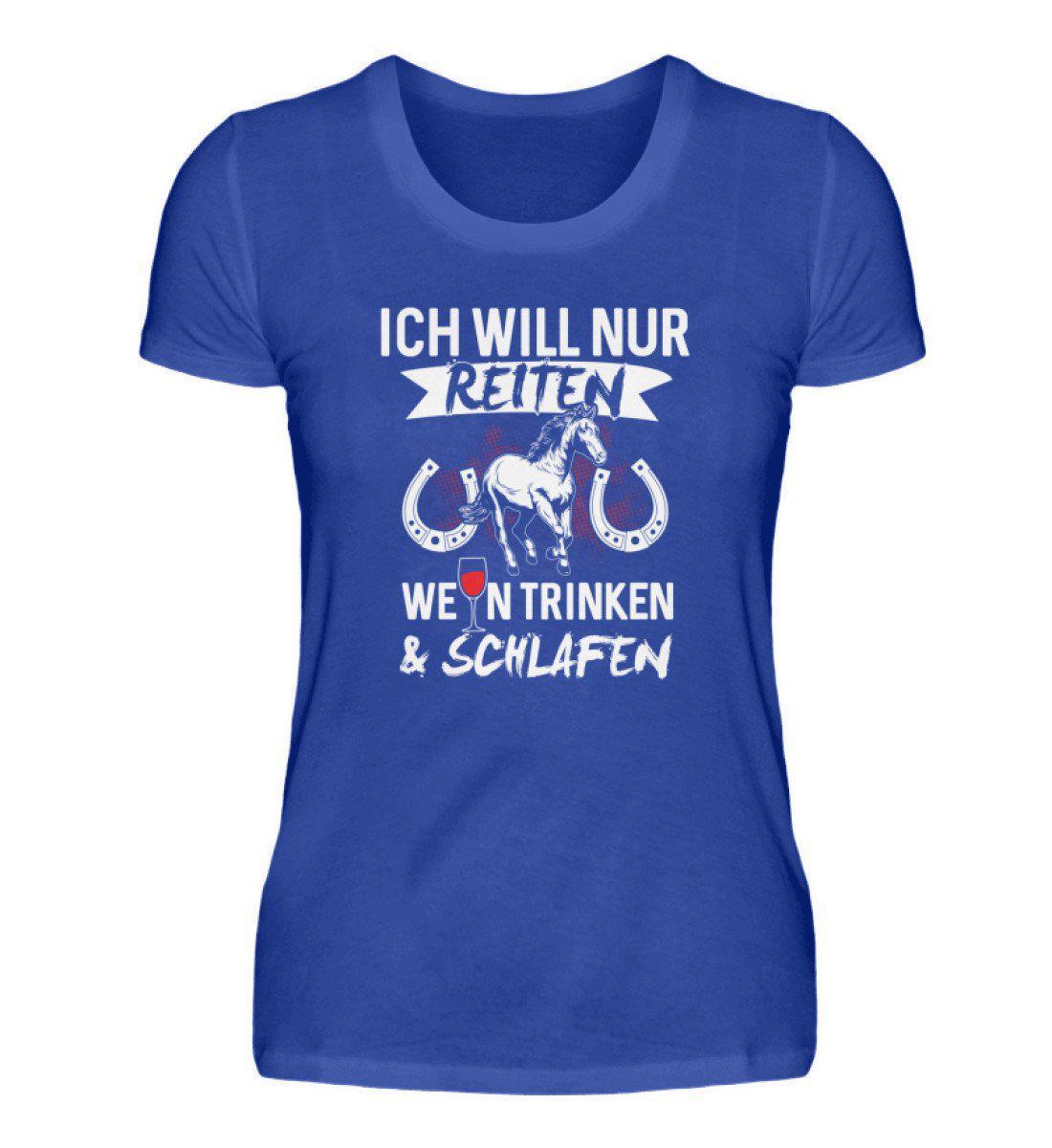 Reiten Wein trinken · Damen T-Shirt-Damen Basic T-Shirt-Neon Blue-S-Agrarstarz