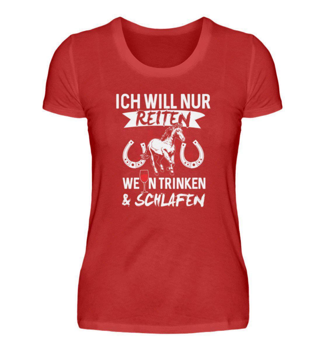 Reiten Wein trinken · Damen T-Shirt-Damen Basic T-Shirt-Red-S-Agrarstarz