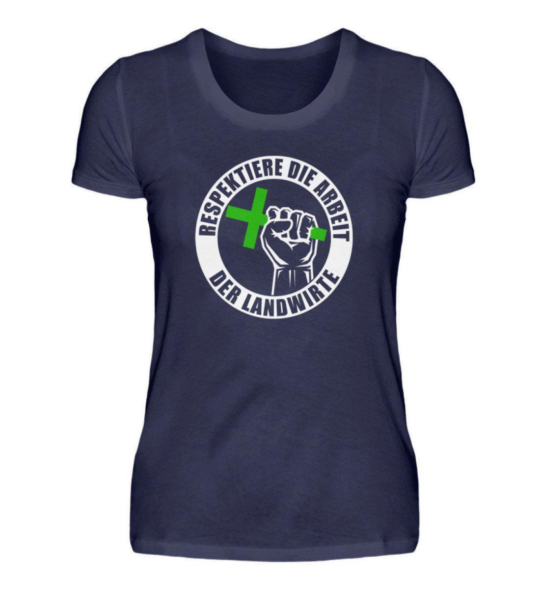 Respektiert Landwirte · Damen T-Shirt-Damen Basic T-Shirt-Navy-S-Agrarstarz