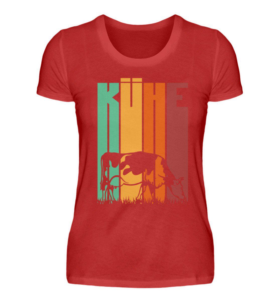 Retro Kühe · Damen T-Shirt-Damen Basic T-Shirt-Red-S-Agrarstarz
