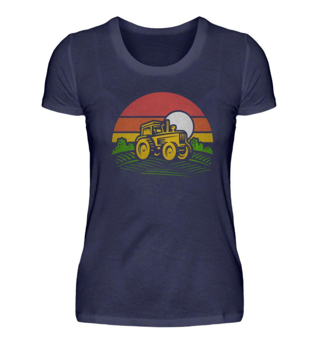 Retro Traktor Feld · Damen T-Shirt-Damen Basic T-Shirt-Navy-S-Agrarstarz