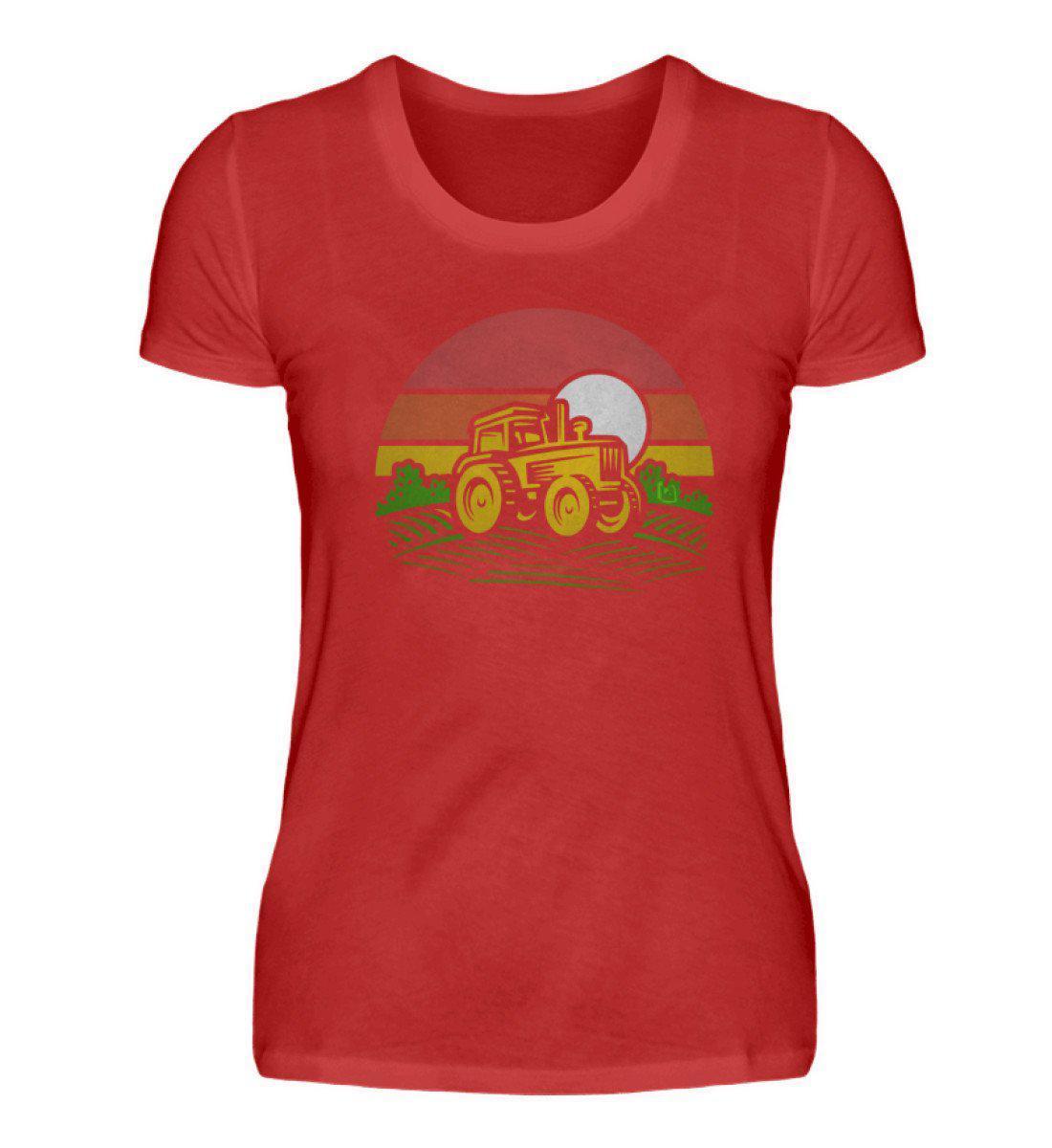Retro Traktor Feld · Damen T-Shirt-Damen Basic T-Shirt-Red-S-Agrarstarz