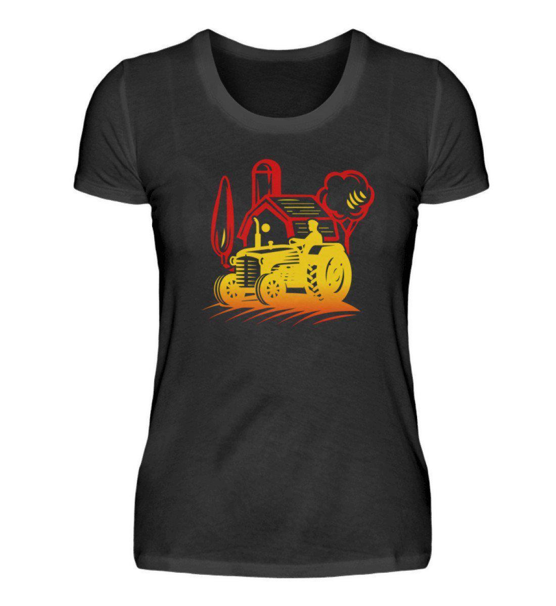 Retro Traktor Hof · Damen T-Shirt-Damen Basic T-Shirt-Black-S-Agrarstarz