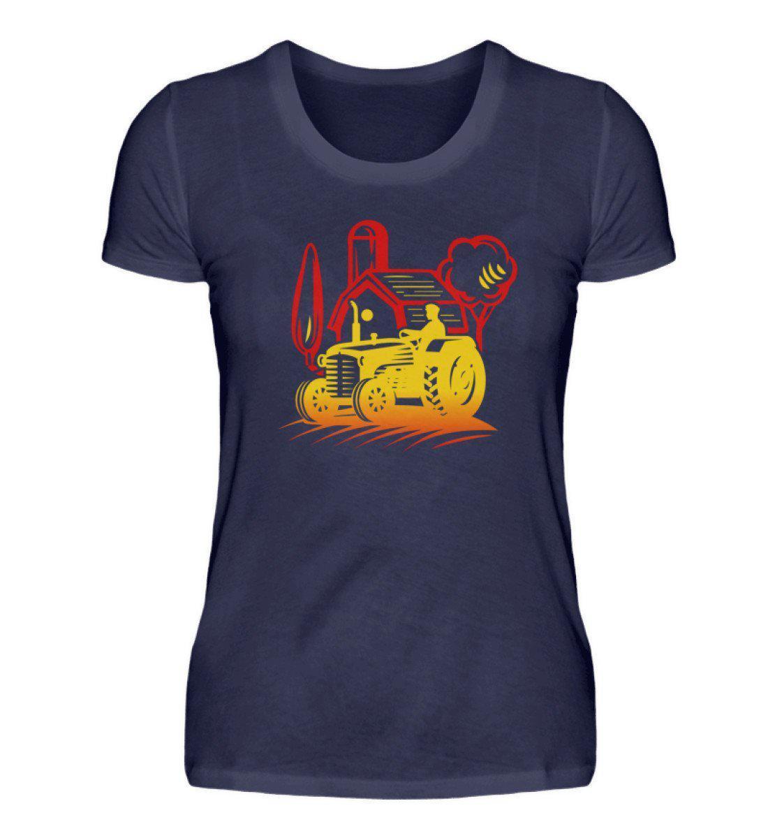 Retro Traktor Hof · Damen T-Shirt-Damen Basic T-Shirt-Navy-S-Agrarstarz