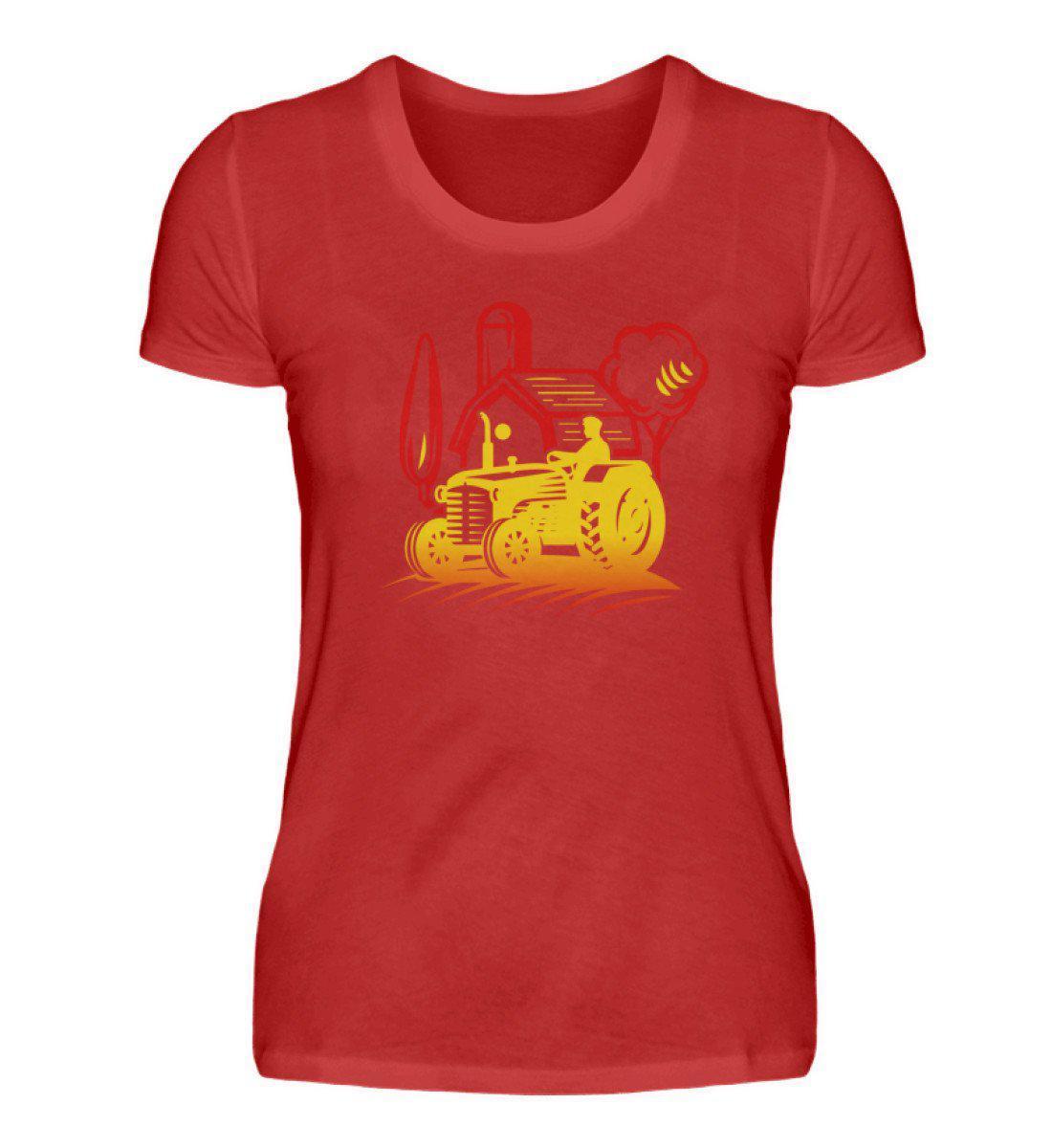 Retro Traktor Hof · Damen T-Shirt-Damen Basic T-Shirt-Red-S-Agrarstarz